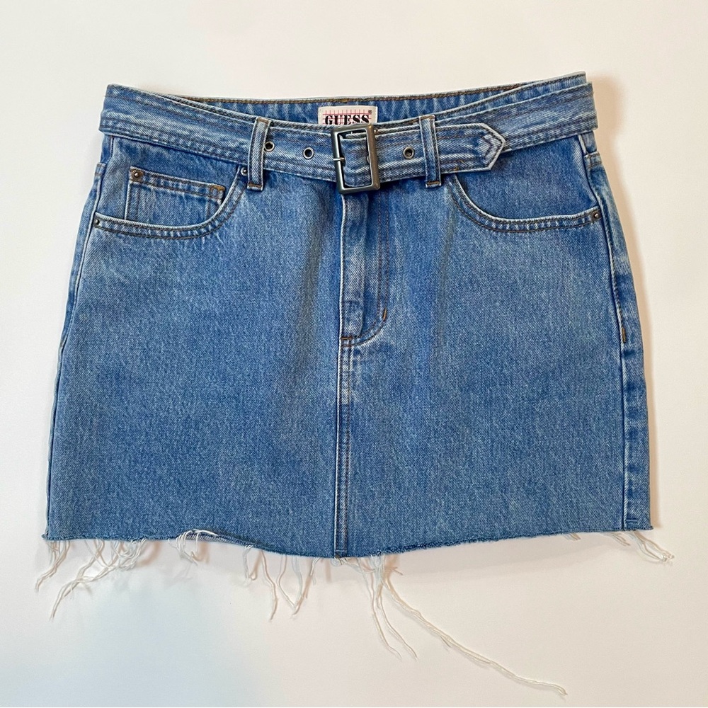Guess Belted Denim Mini Skirt